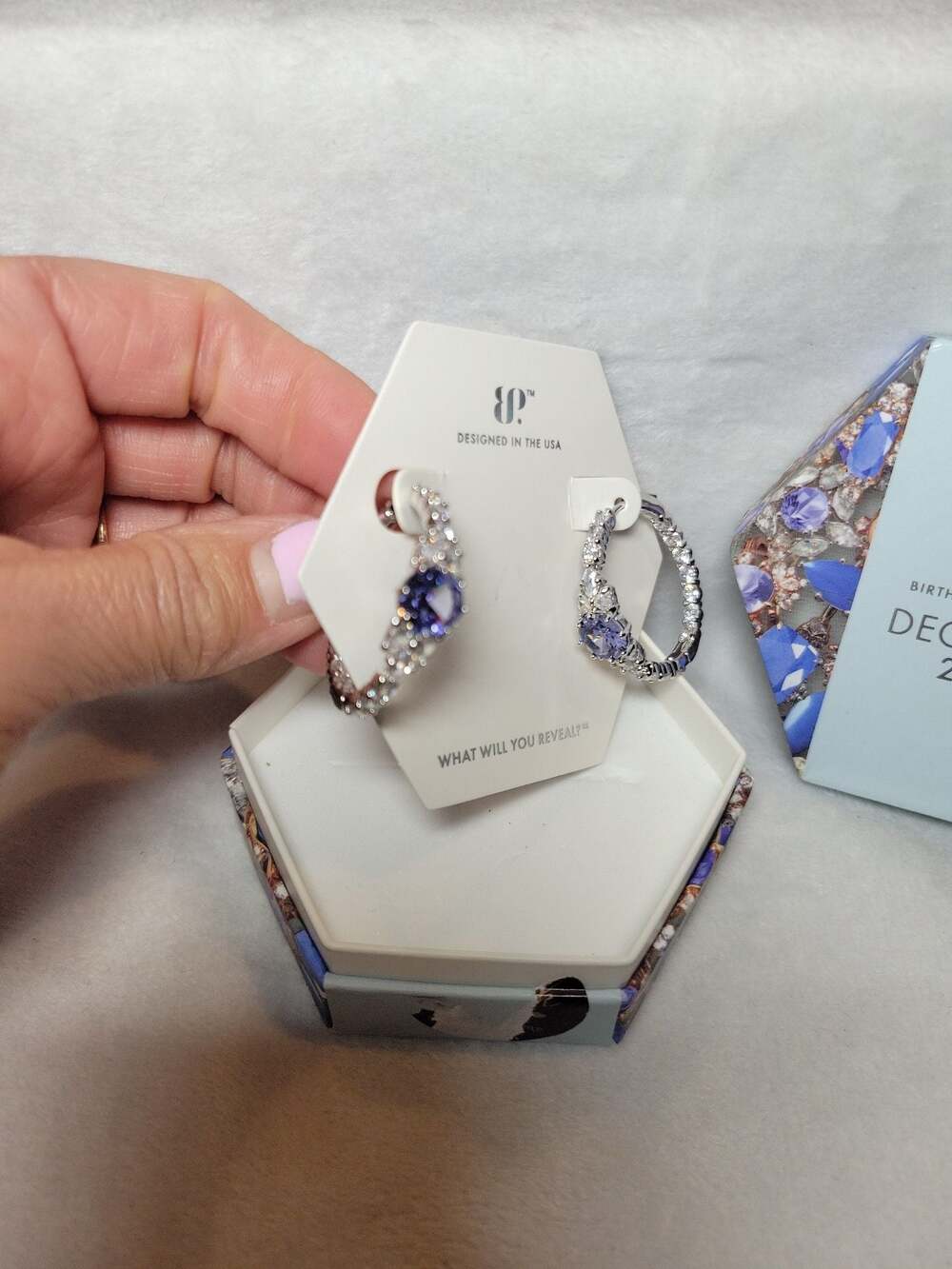 BP Stunning Surprises Light Tanzanite CZ Dec 24 Hoop Earrings Rhodium
